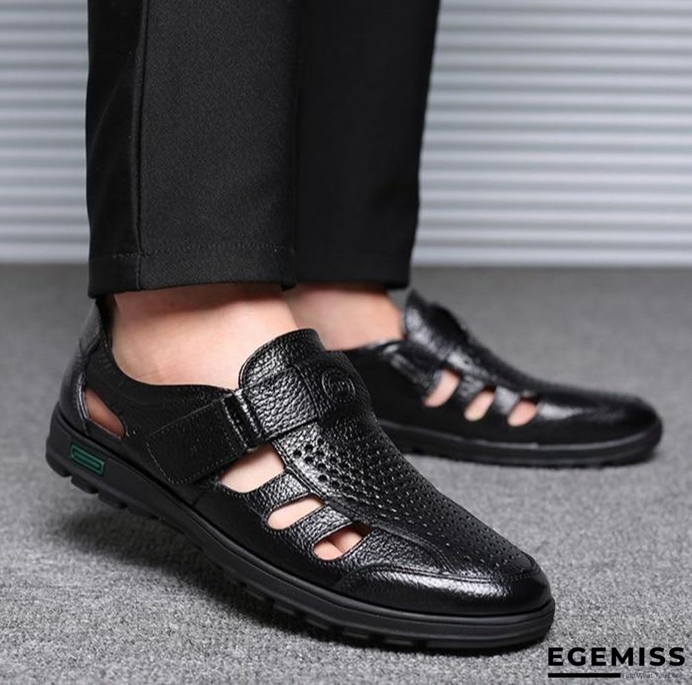 Big Size Men's Genuine Leather Sandals Outdoor Breathable Beach Shoes | EGEMISS