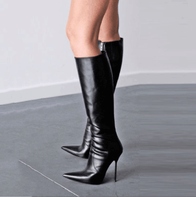 Black Calf-Length Boots for Stylish Comfort. Vdcoo