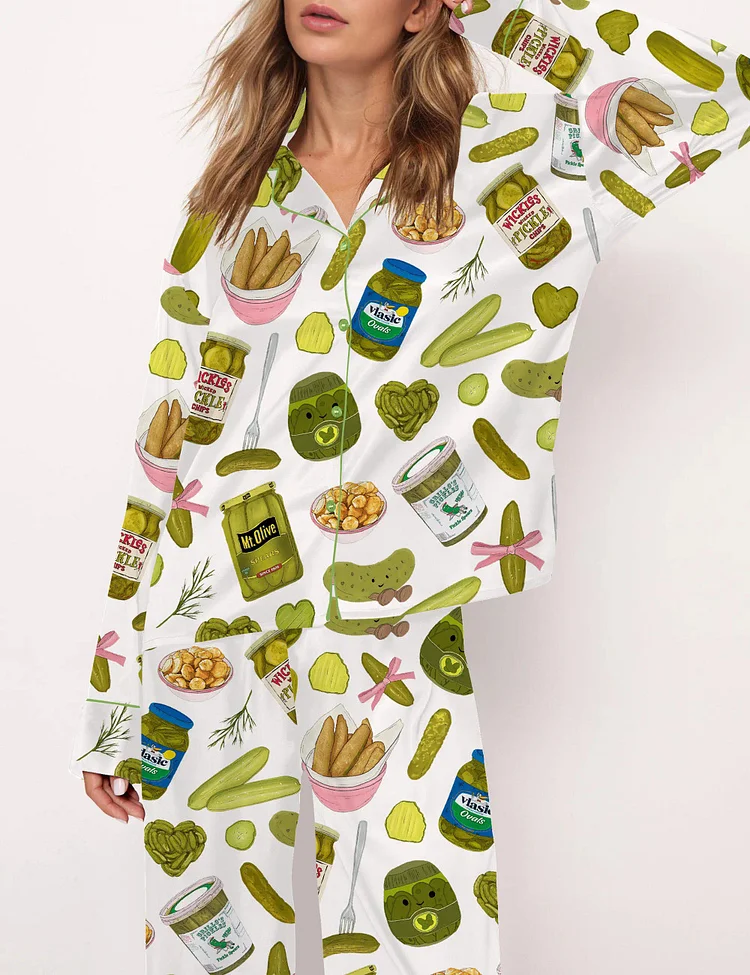 Women&lsquo;s Coquette Pickle Girl Silky Satin Pajama Set 