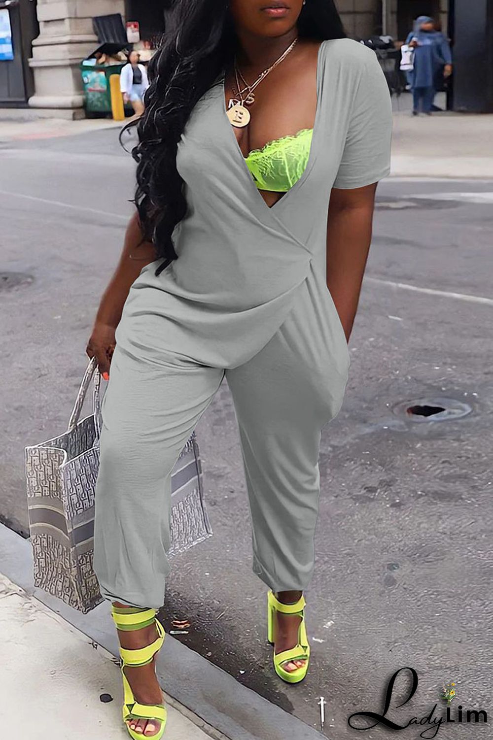 White Casual Solid Patchwork Asymmetrical V Neck Loose Jumpsuits
