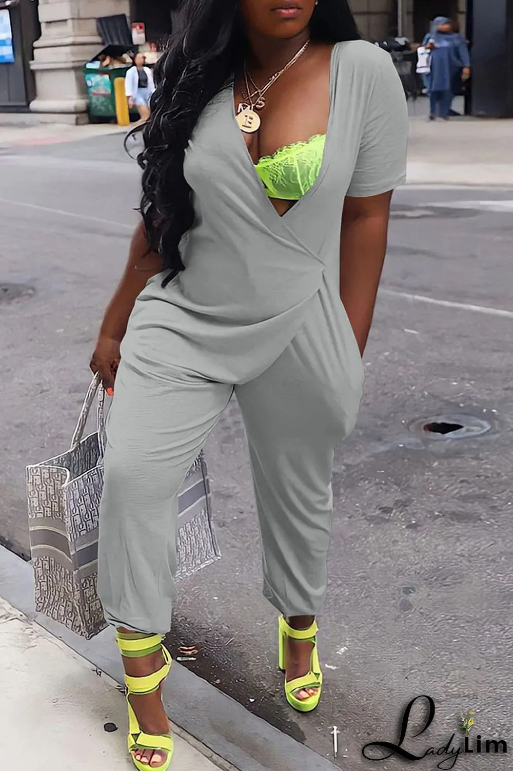 White Casual Solid Patchwork Asymmetrical V Neck Loose Jumpsuits