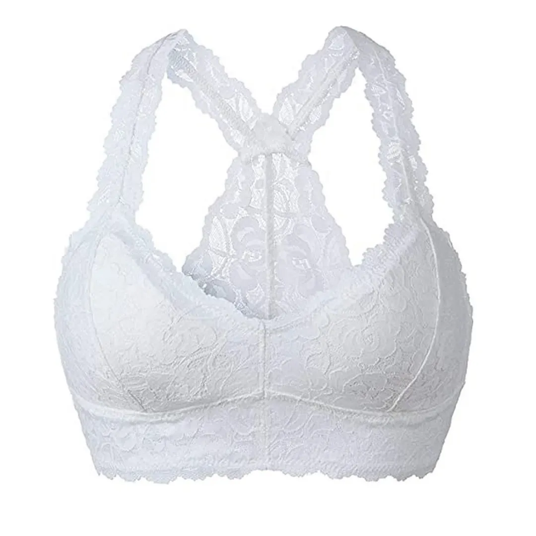 Churchf Large-Size French Underwear Multi-Colored Lace Back Wrapped Breast Sexy V-Neck Fixed Cup Mat Agglomeration To Receive No Steel Ring Bra