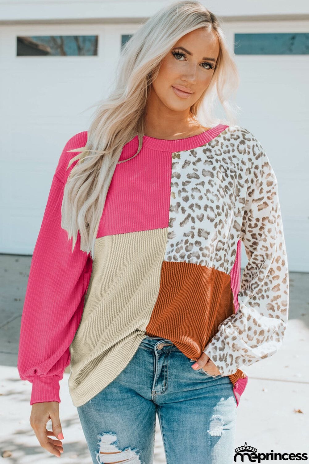 Patchwork Color Block Ribbed Long Sleeve Top