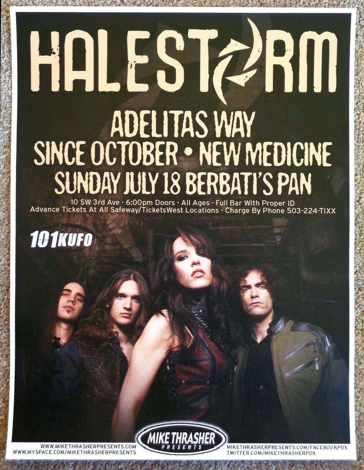 HALESTORM 2010 Gig POSTER Portland Oregon Concert