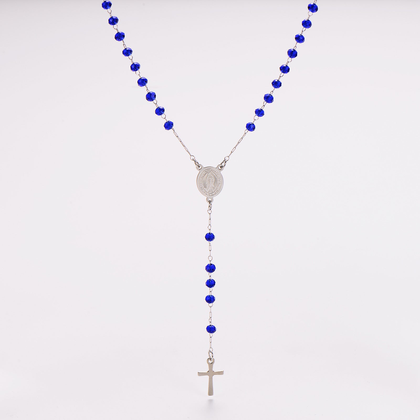 Aml Dopamine Color Crystal Beads Double-Sided Catholic Saint Benedict Portrait + Holy Medal Stainless Steel Long Necklace