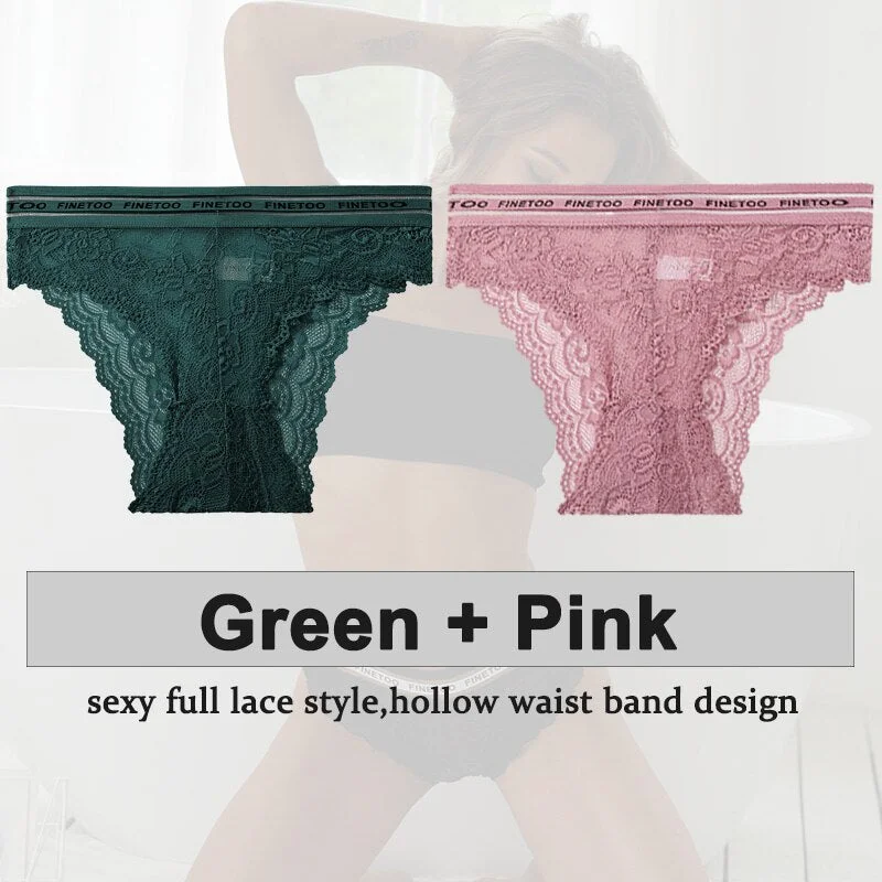 2PCS/Set Underwear Lace Panties Women's Lingerie Sexy Panties Female Underpants Floral Lace Perspective Waist Band Briefs Panty