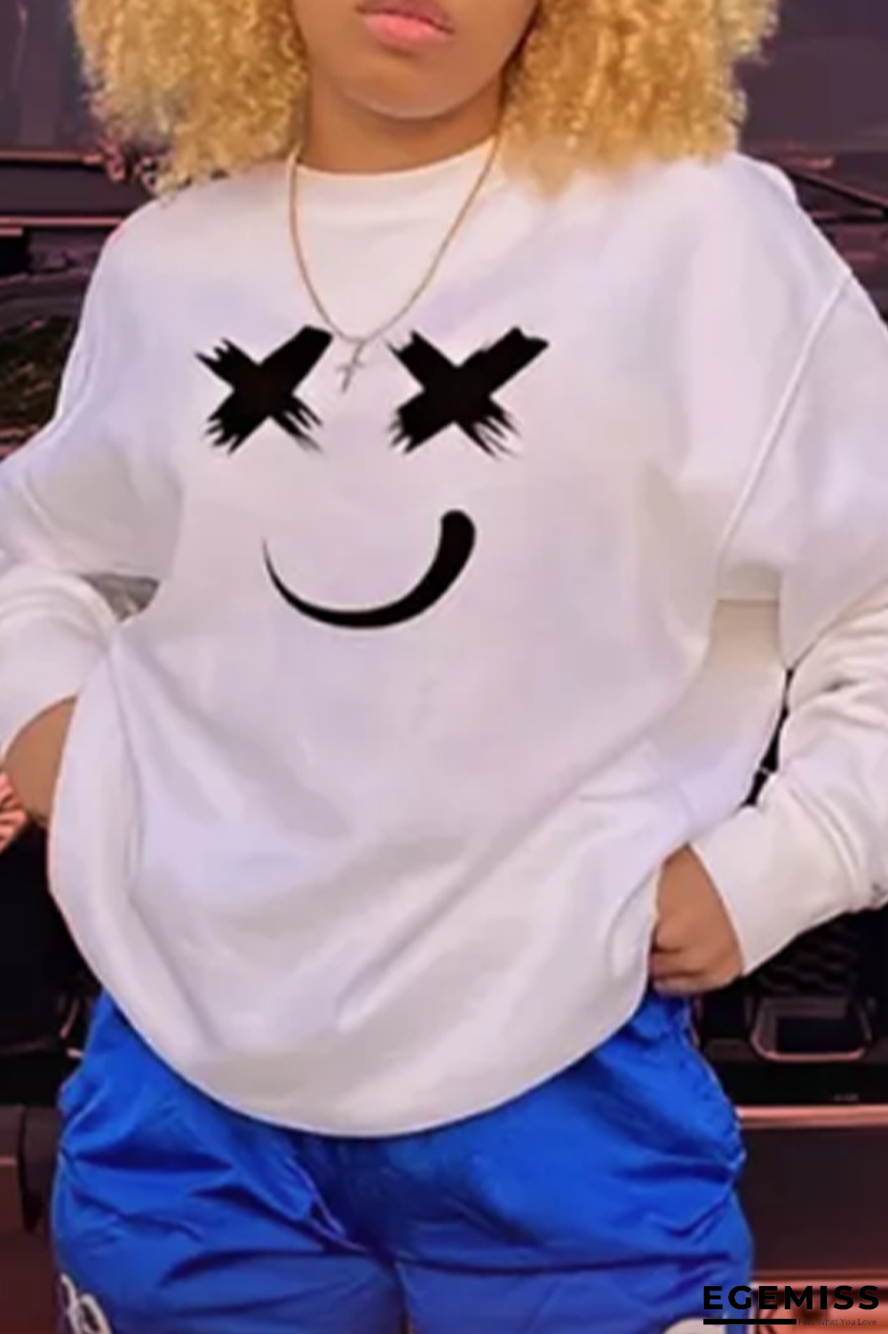 White Street Daily Print Patchwork O Neck Tops | EGEMISS