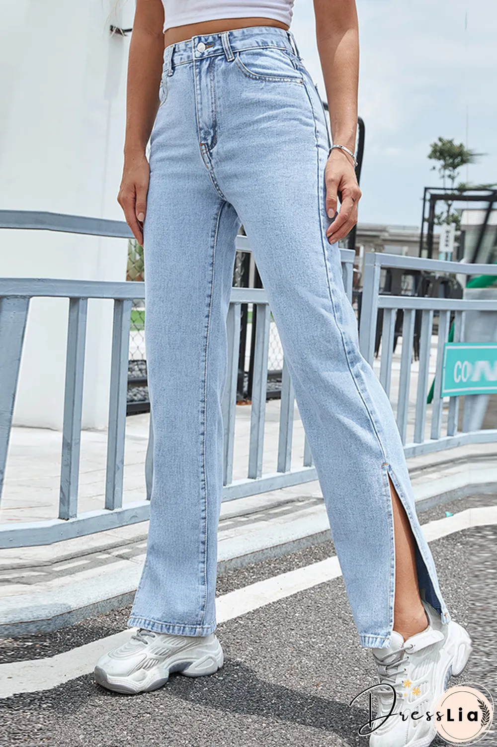 Casual Street Solid Slit High Waist Wide Leg Solid Color Bottoms