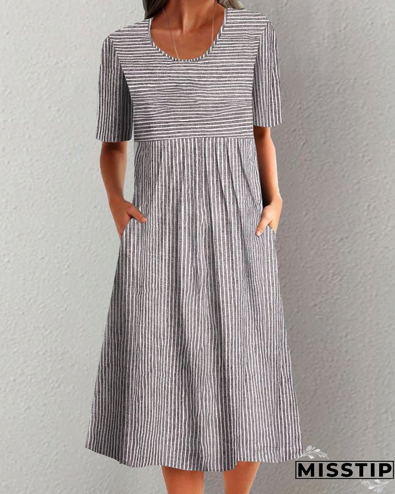 Round neck striped print dress