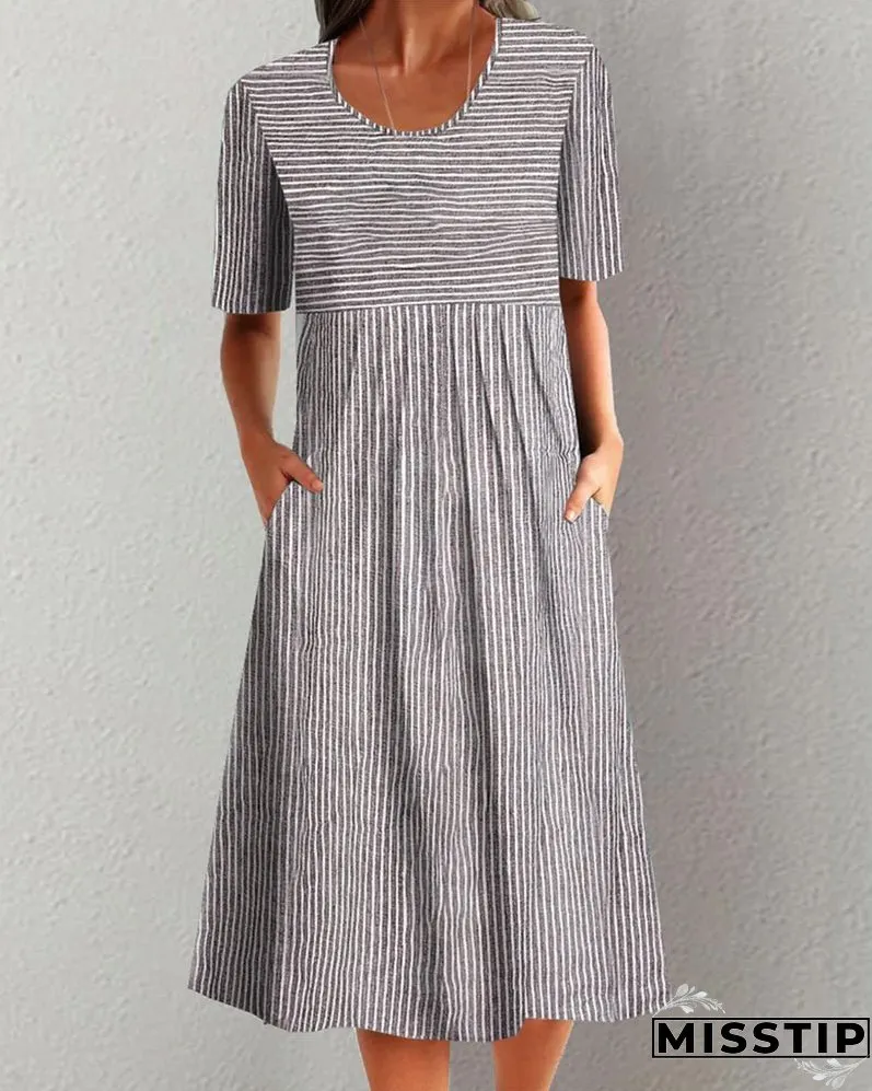 Round neck striped print dress