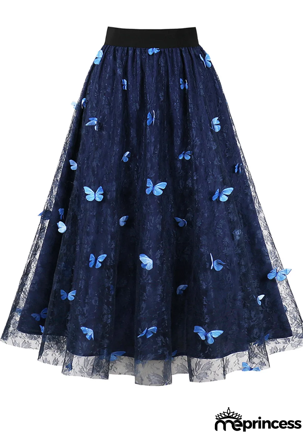 Women Double Layer Pansy Mesh Skirt