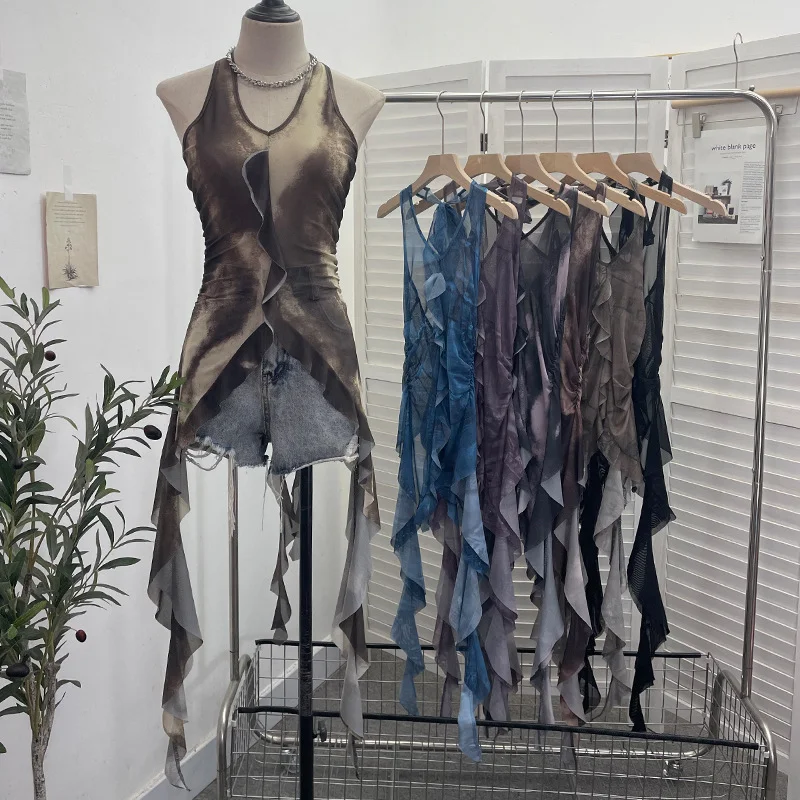 Uveng Vintage 2024 New Personality Tie Hottie Wind Hanging Sleeveless Top Ribbon Vest 9967