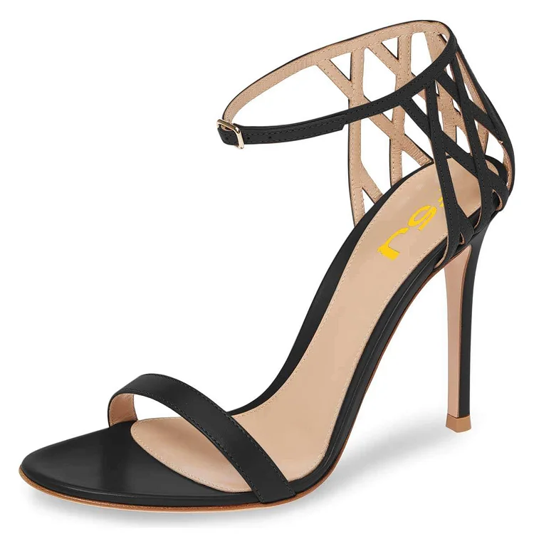 Black Stiletto Heel Ankle Strap Sandals for Women |FSJ Shoes