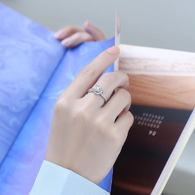 925 Sterling Silver Moissanite Geometric Adjustable Ring GRA Certificate