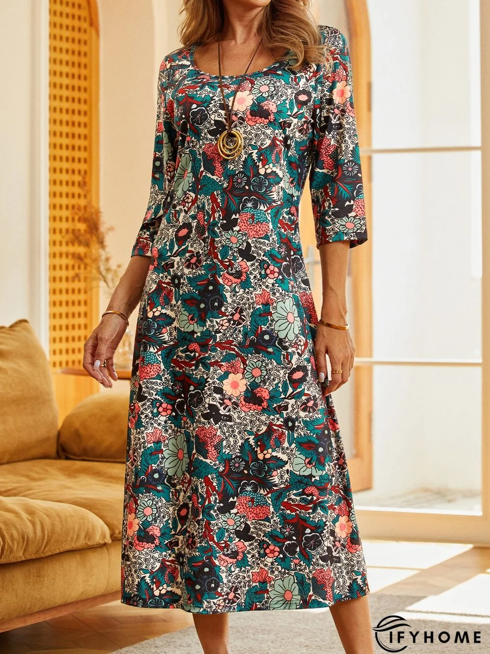 Regular Fit Floral Vintage Dress | IFYHOME