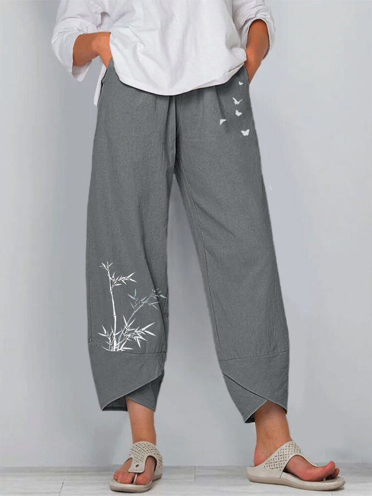 Minimalist Bamboo Art Cropped Casual Pants wearshes