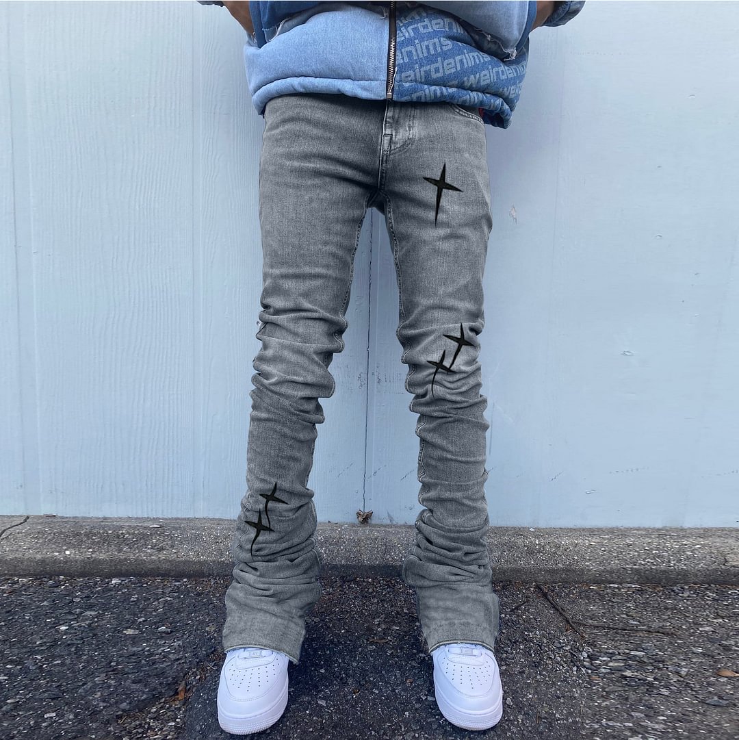 cross patch embroidered street oversize jeans