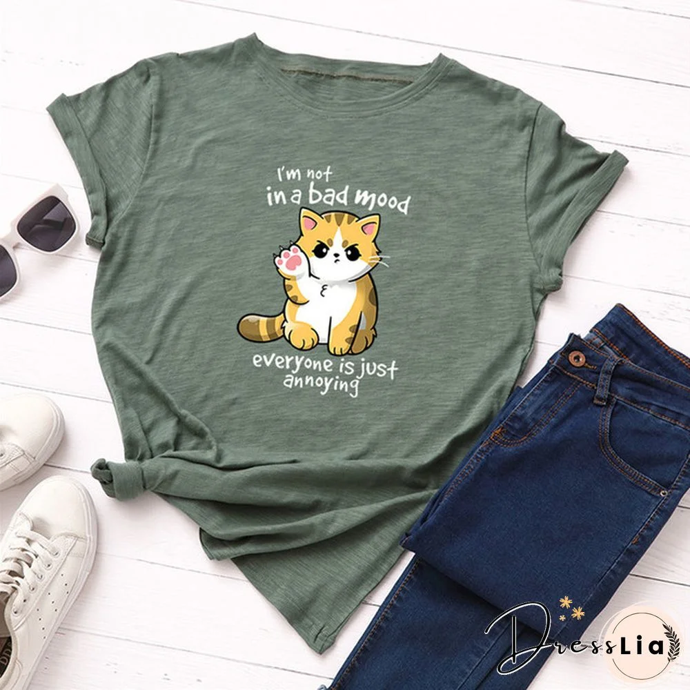 100% Cotton Summer Women TShirt Lovely Cat Letter Print Graphic T Shirt O Neck Short Sleeve Female Tee Shirts Casual Tops
