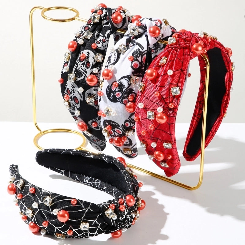 Women’s Hip-Hop Funny Halloween Pattern Spider Web Alloy Diamond Hair Band