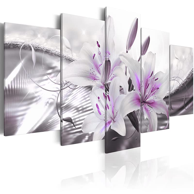 5 Pieces Purple Flower Black and White Lily Mural Wall Print Art Canvas Posters Painting for Living Room Home Decor Pictures