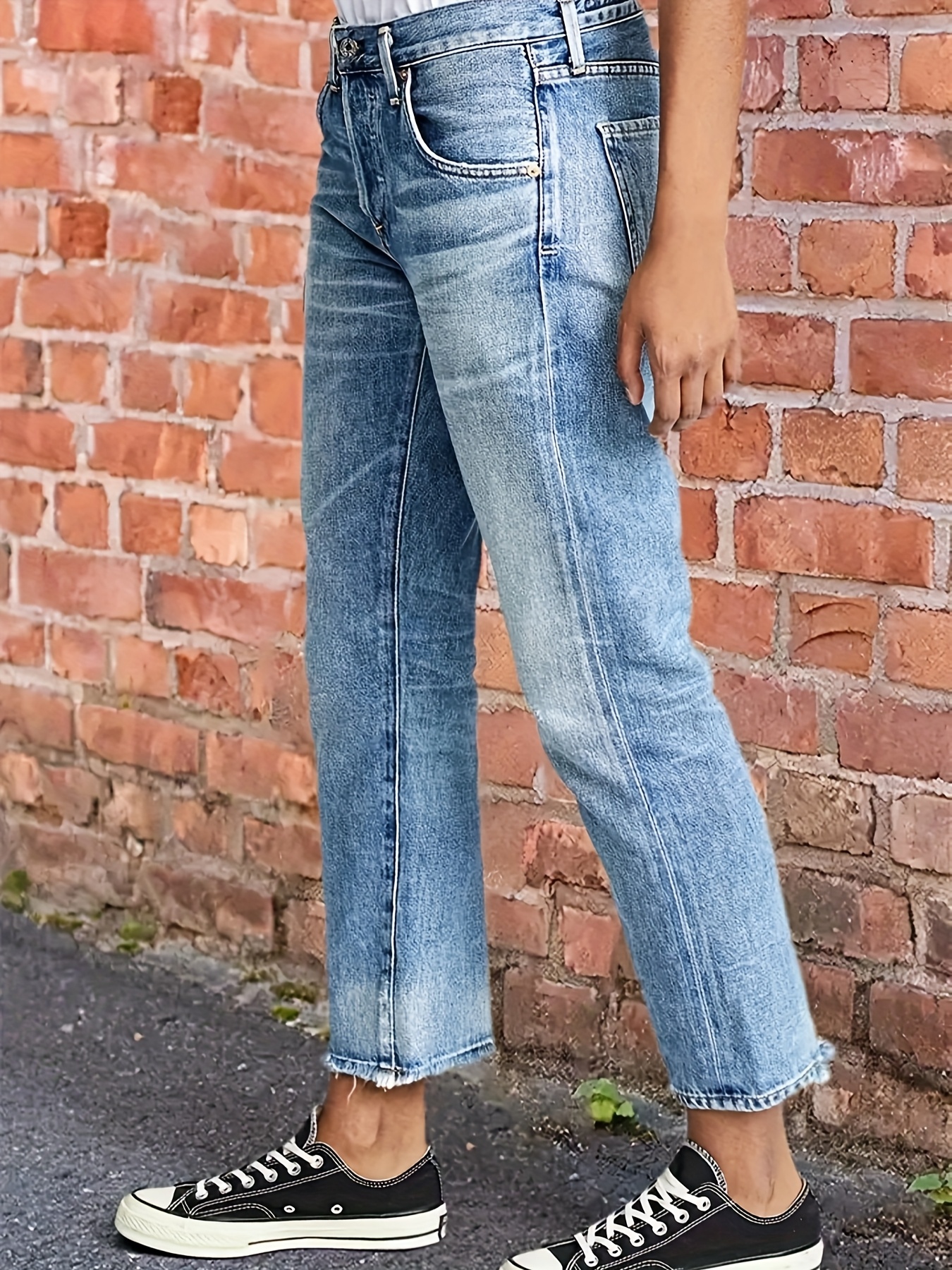 Vintage Washed Light Blue Stretch Jeans for Women Slim-Fit Straight-LE | IFYHOME