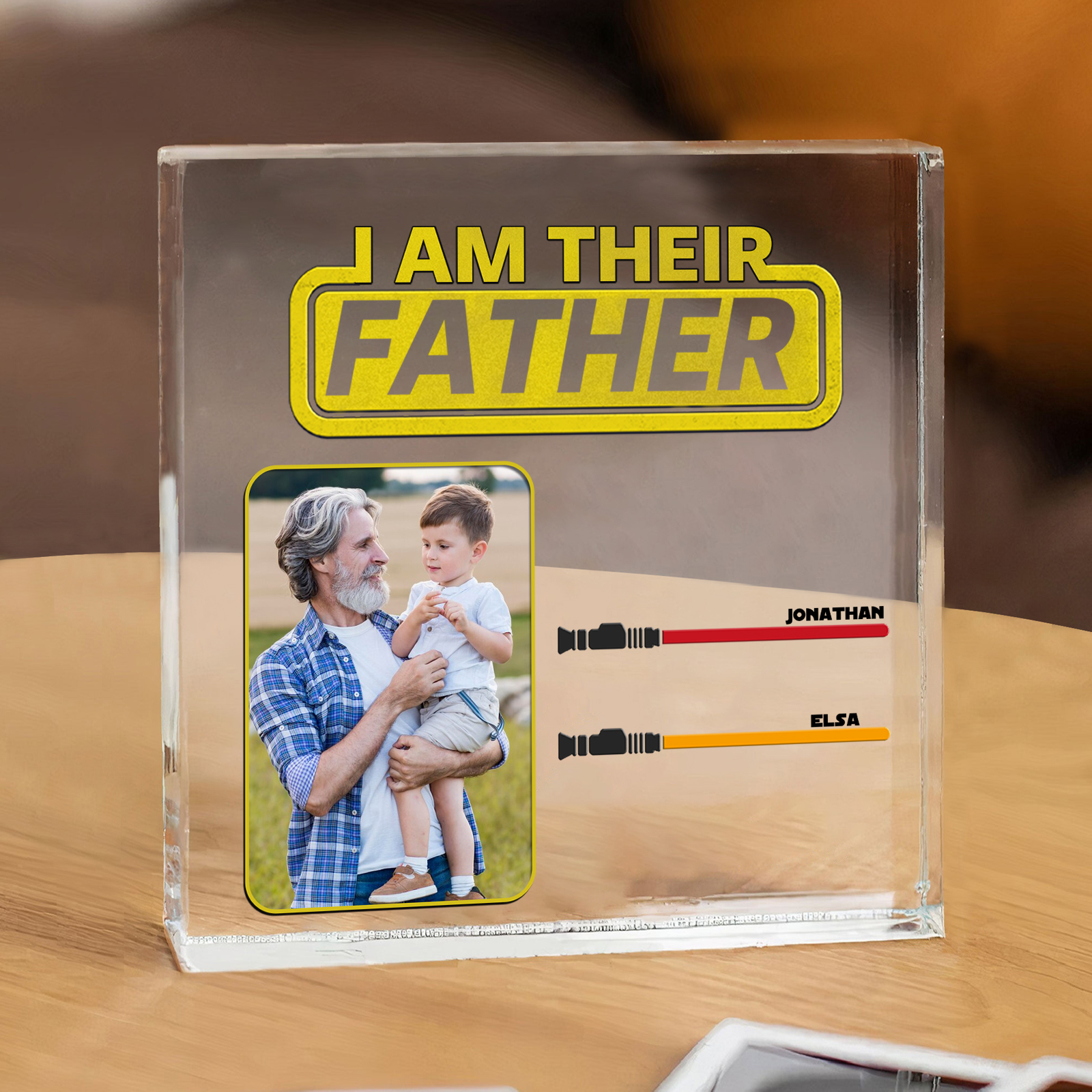 2 Names - Personalised Photo & Name Acrylic Square Keepsake Rectangle Plaque "I Am Their Father" Gifts for Dad-Jessemade AU