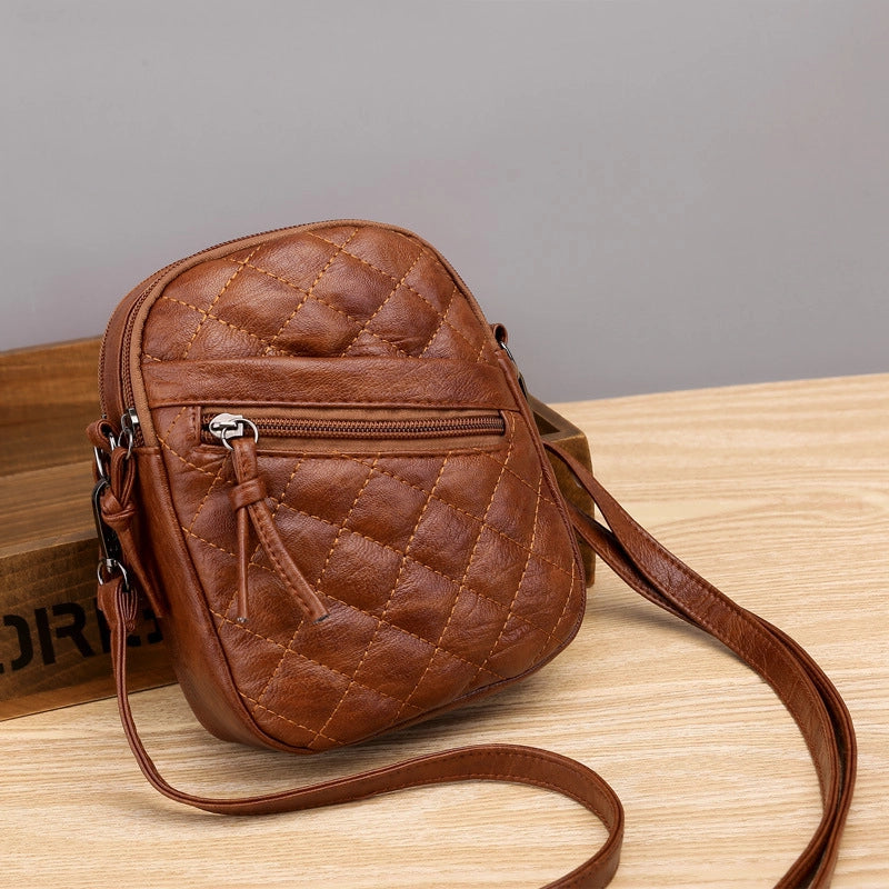 Women's Pu Leather Solid Color Lingge Basic Square Zipper Crossbody Bag