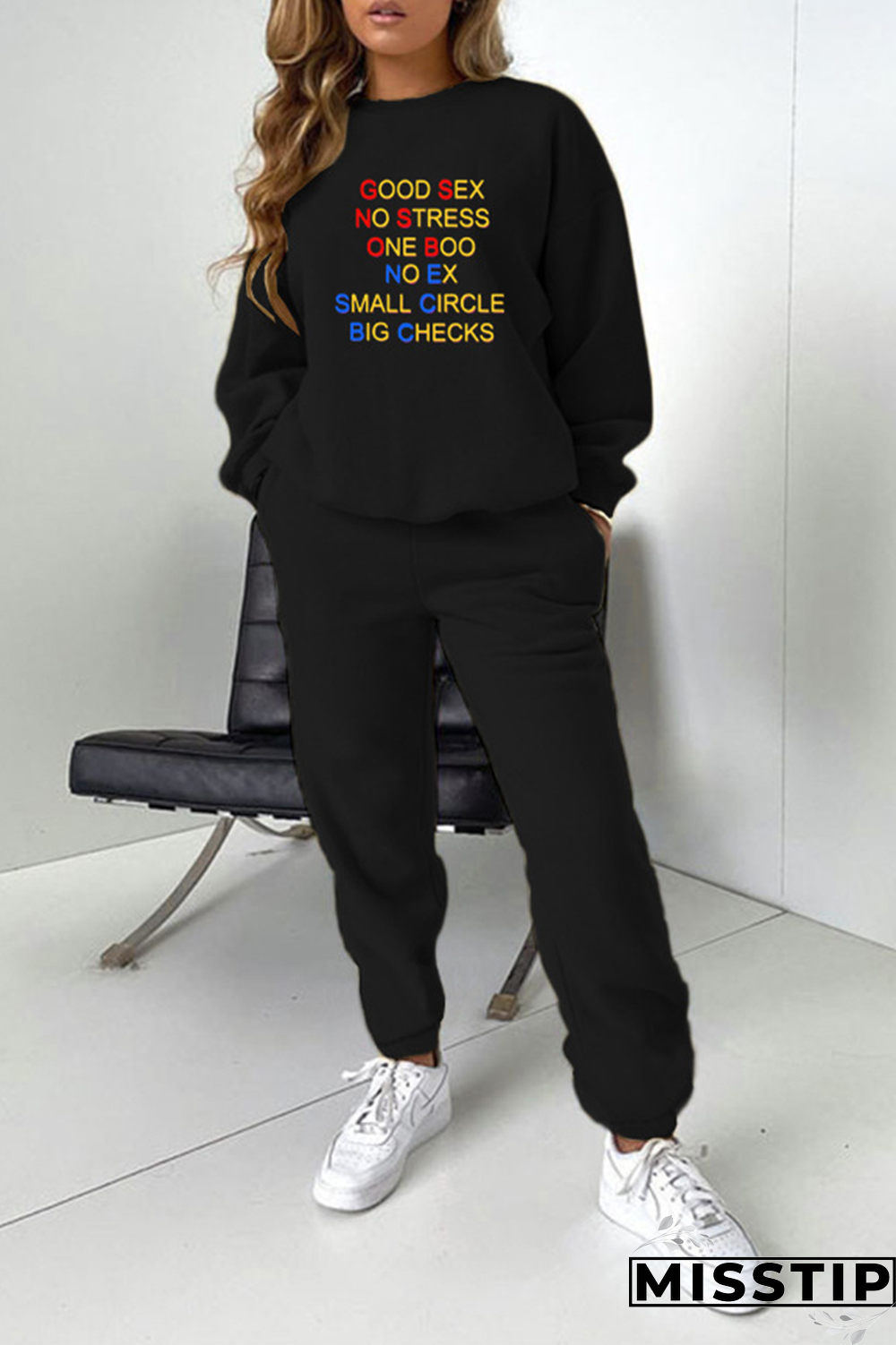 Dark Green Street Print Letter O Neck Long Sleeve Two Pieces