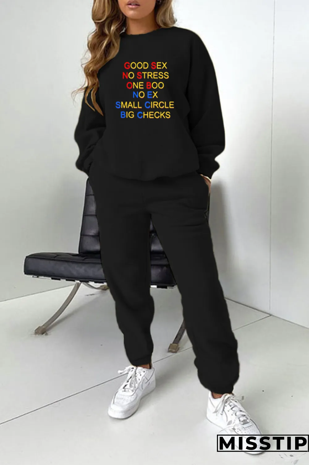 Dark Green Street Print Letter O Neck Long Sleeve Two Pieces