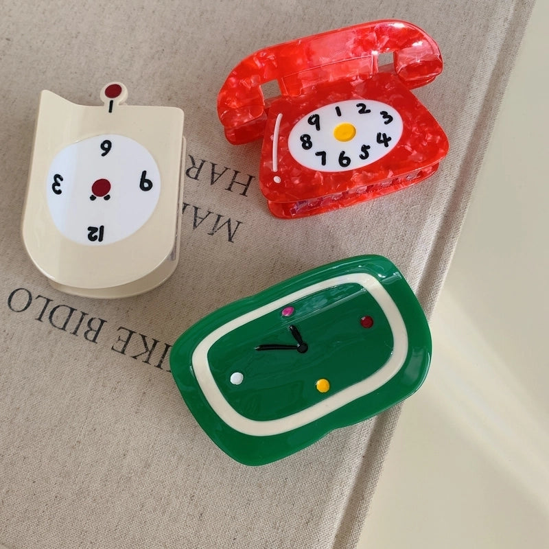 New Personalized Creative Acetate Alarm Clock Phone Shark Clip Back Head Updo Hair Claw Simple Hair Accessories