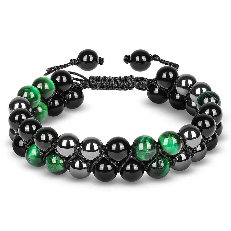 Olivenorma Men Hematite Green Tiger Eye Beads Bracelet