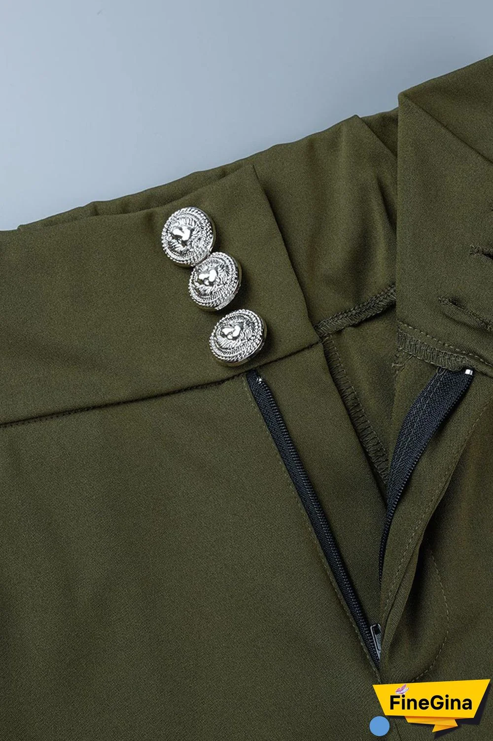 Black Casual Solid Buttons Regular High Waist Conventional Solid Color Trousers