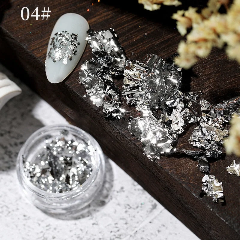 6 Grids Sparkly Foil Nails Sequins Irregular Aluminum Gold Red Summer Design Set  Mirror Chrome Glitter Flakes Gel DIY Manicure-Nail Inspo