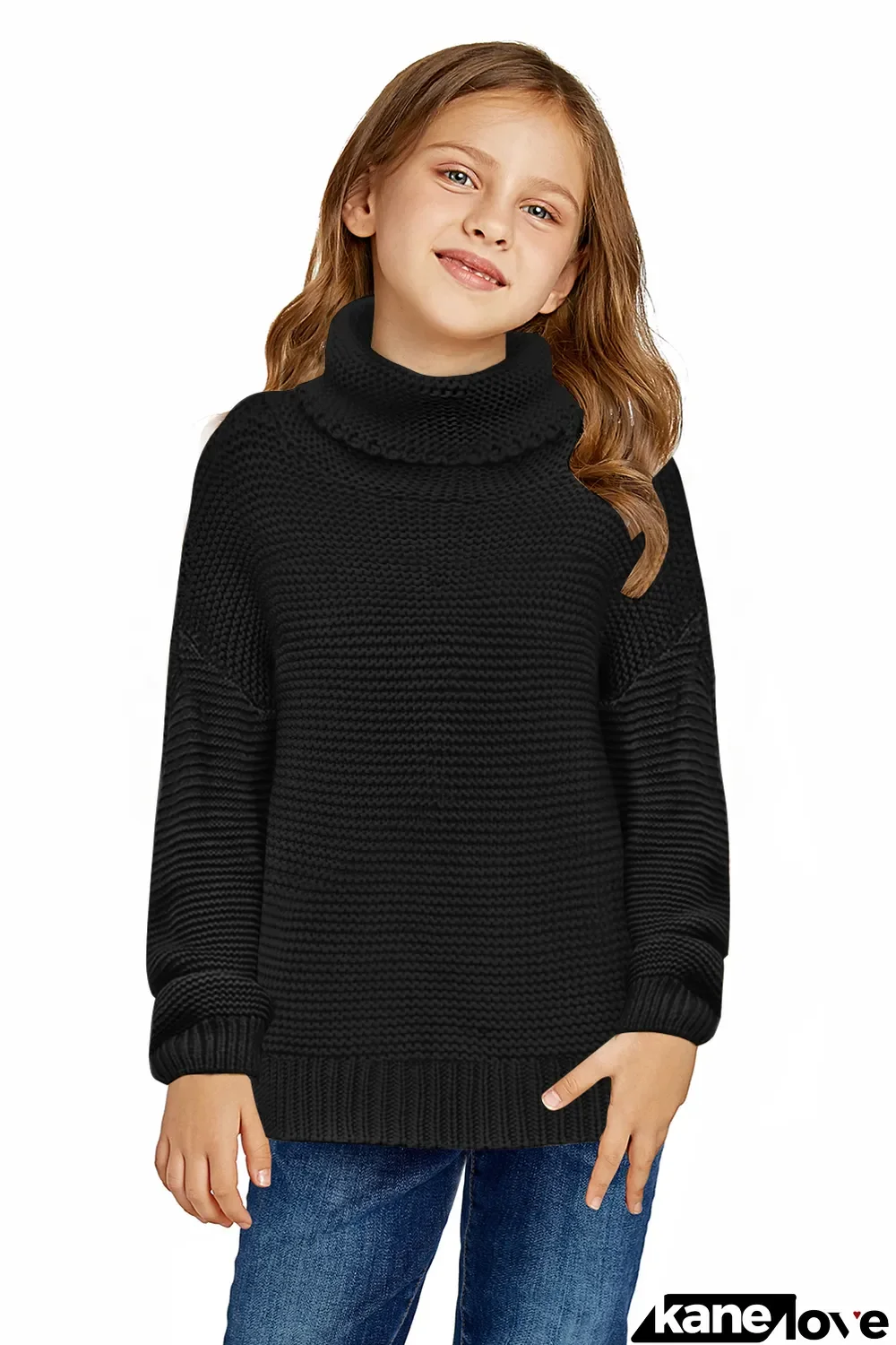 Black Turtleneck Knitted Girls Sweater