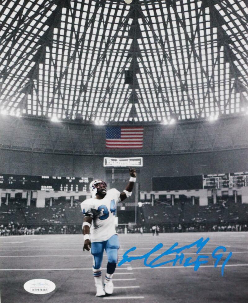 Earl Campbell Autographed Houston Oilers 8x10 Pointing Photo Poster painting W/ HOF- JSA W Auth