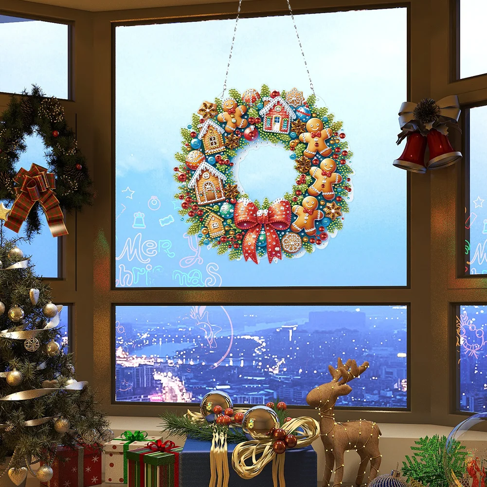 5D DIY Acrylic Special Shape Christmas Biscuit Wreath Diamond Painting Ornaments