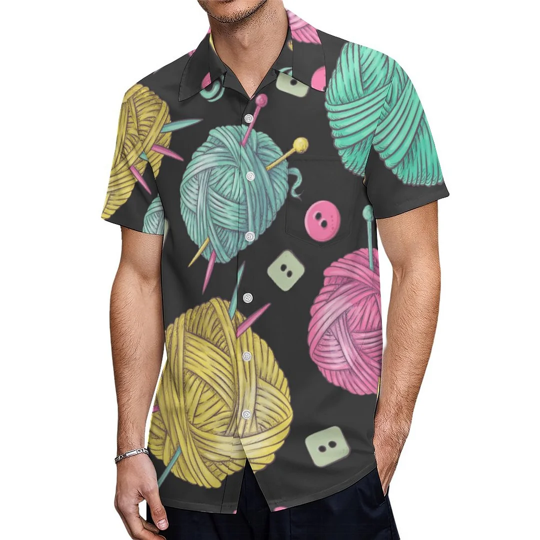 Short Sleeve Colorful Knitting Yarn Ball Hawaiian Shirt Mens Button Down Plus Size Tropical Hawaii Beach Shirts