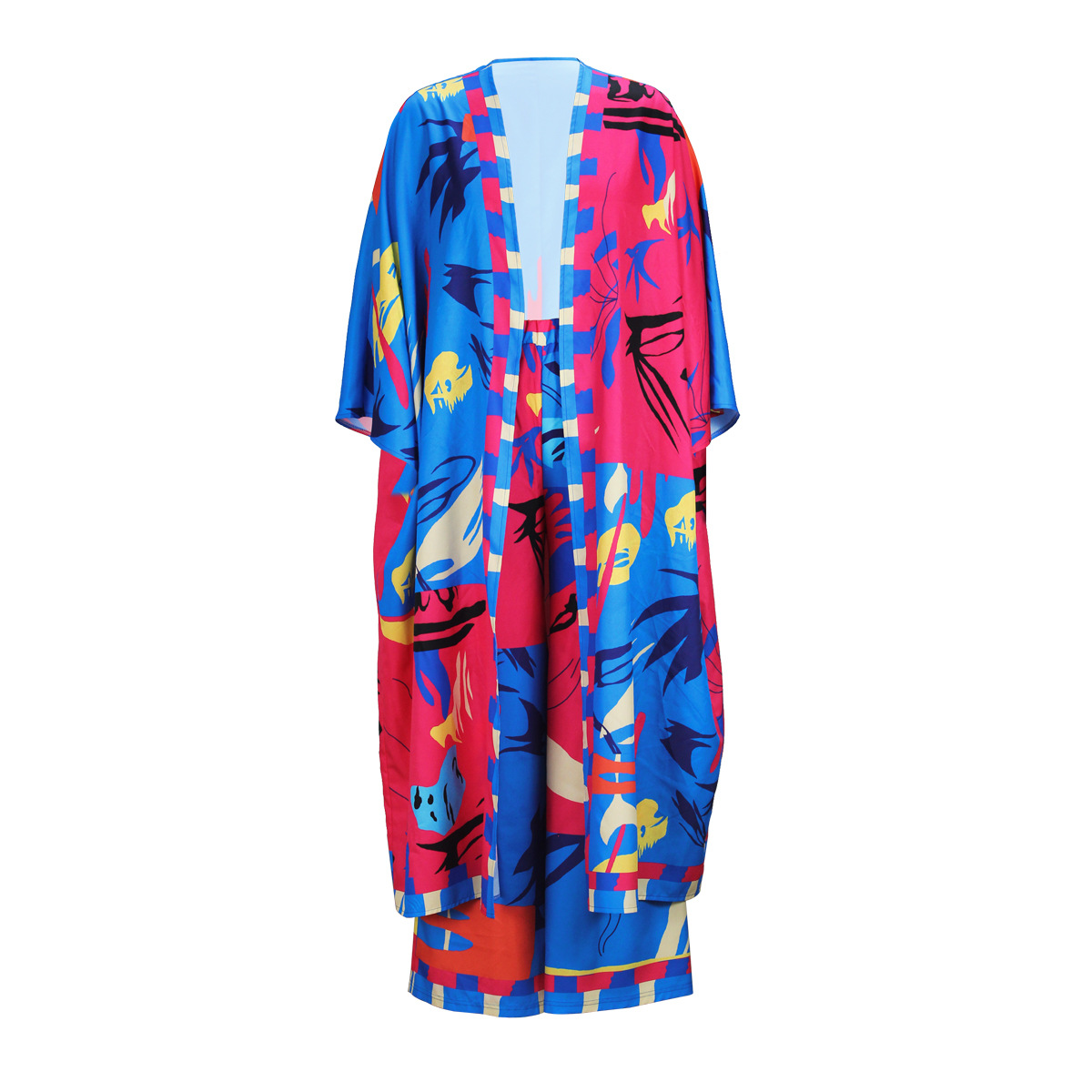 Spring Autumn Casual Printed Cardigan Shawl & Wide Leg Trousers Set - Ootddress
