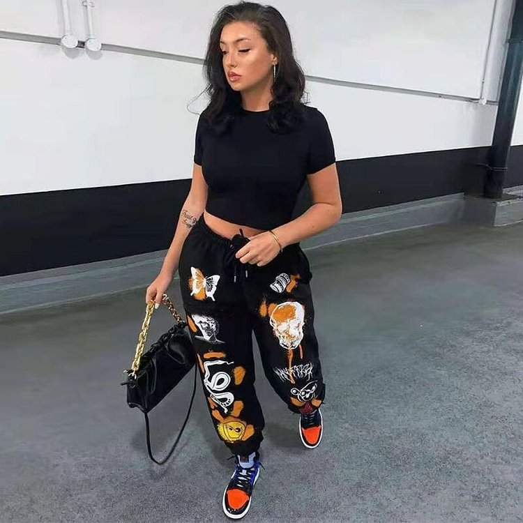 Multi-patterned Printed Lace-up Sweatpants