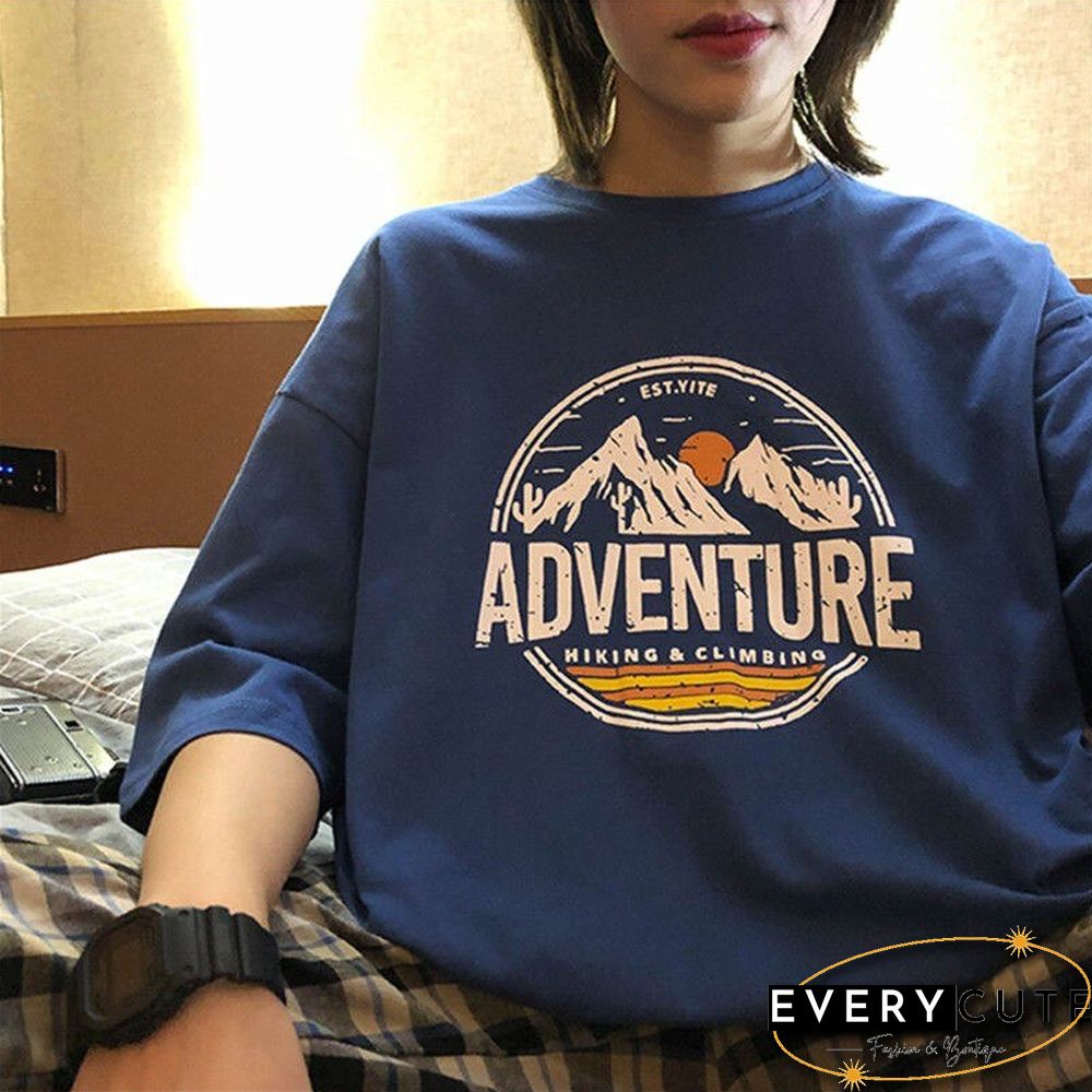 Vintage Crew Neck Cotton Print Women Tee Shirt Half Sleeve T-Shirt Oversized Summer Loose Streetwear Clothing Aesthetic Top