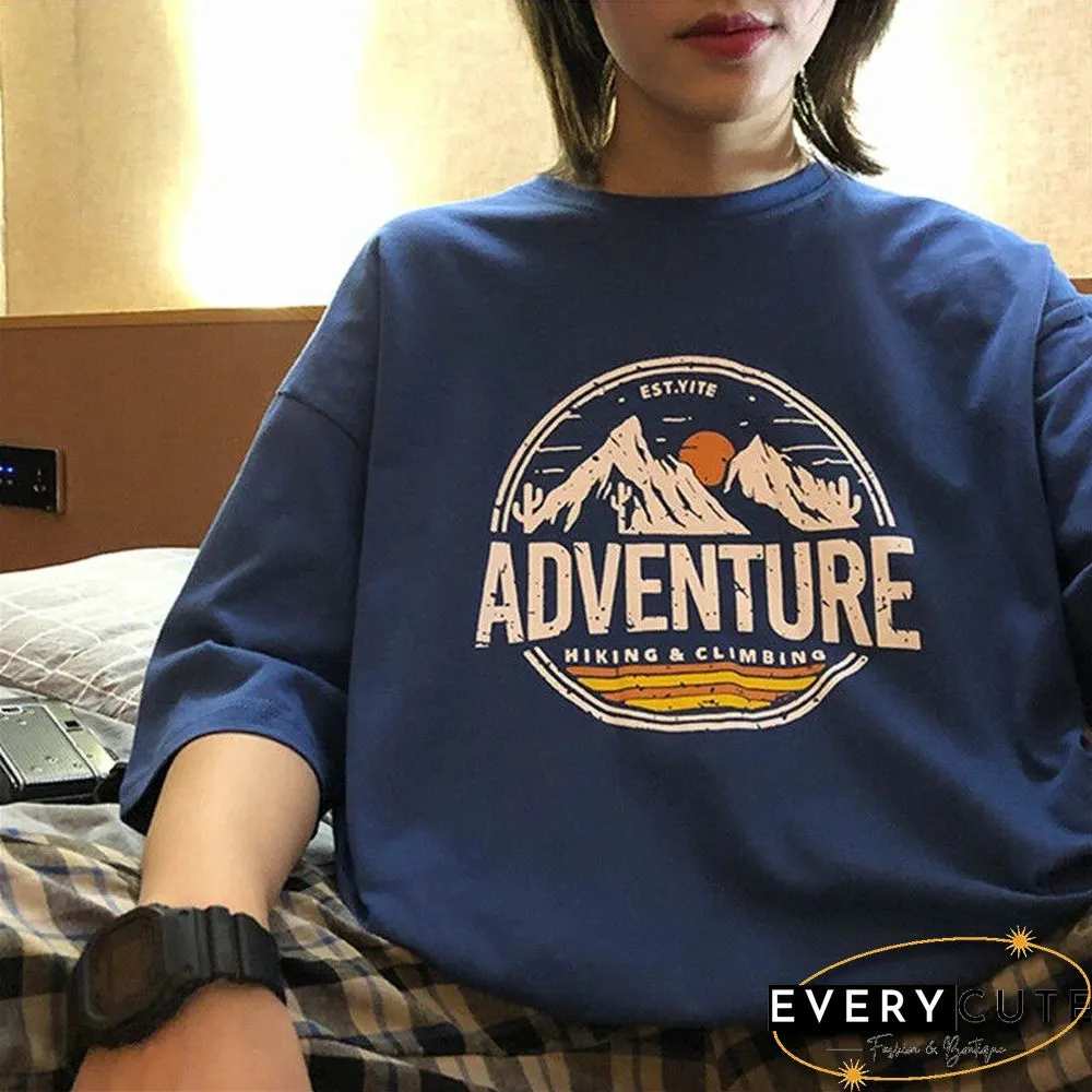 Vintage Crew Neck Cotton Print Women Tee Shirt Half Sleeve T-Shirt Oversized Summer Loose Streetwear Clothing Aesthetic Top