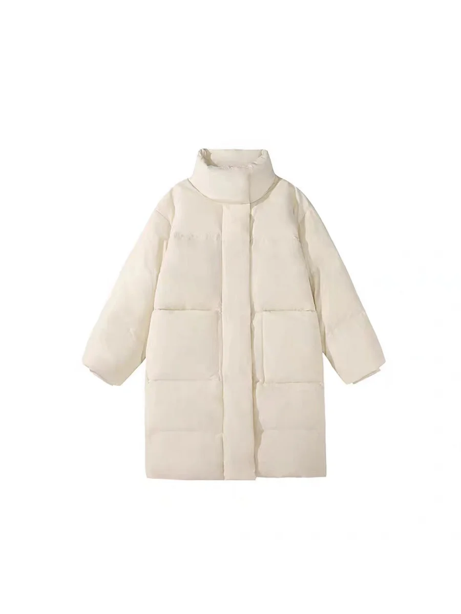 Toloer Standing Collar Long White Duck Down Down Jacket Female 2024 Winter New Thick Large Pocket Over The Knee Loose Warm Coat-Outfit Ideas
