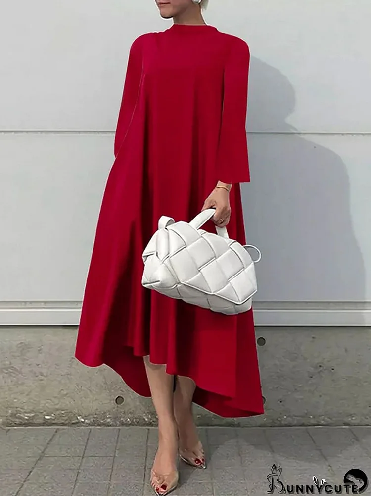 Casual Long Sleeves High-Low Solid Color Maxi Dresses