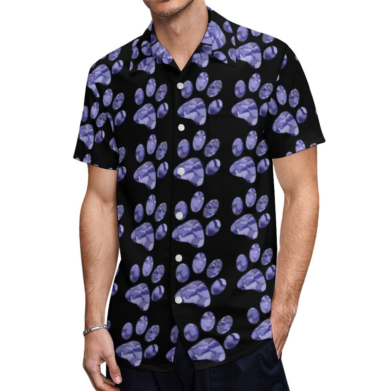 Smokey Purple Paw Print Hawaiian Shirt Mens Button Down Plus Size Tropical Hawaii Beach Shirts
