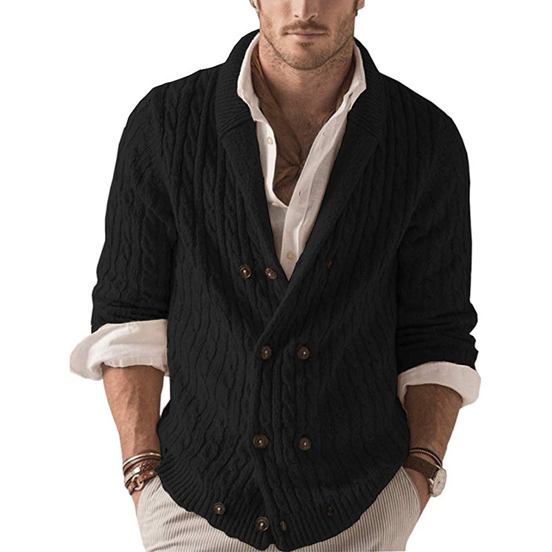 Men's Fashion Double Breasted Lapel Long Sleeve Warm Stretch Casual Cardigan