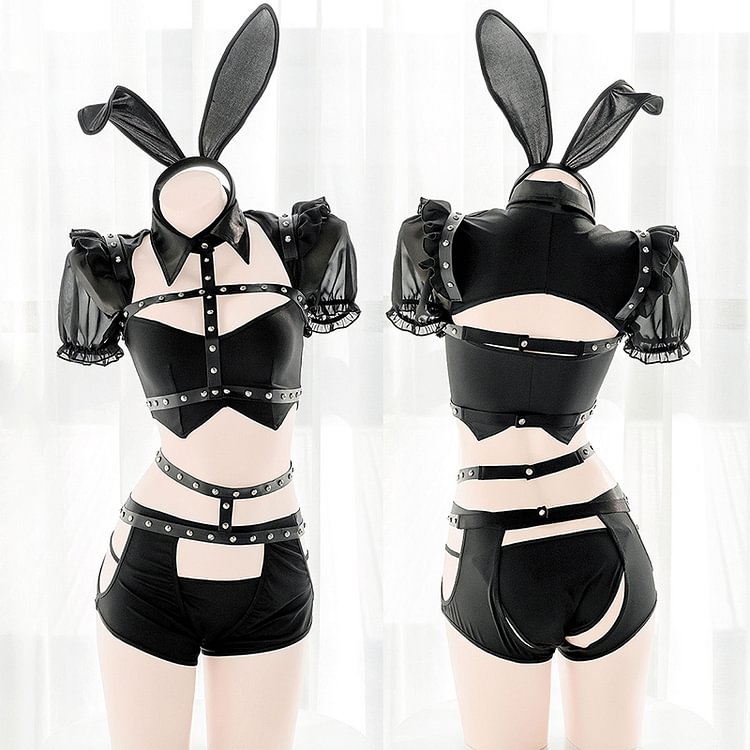 Cosplay Bunny Ears Lace Up Uniform Lingerie Set - Modakawa Modakawa