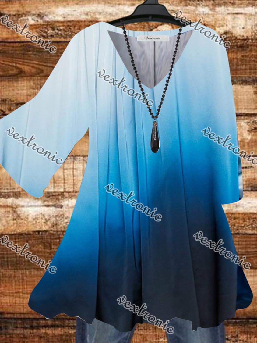 Women Half Sleeve V-neck Solid Color Dress