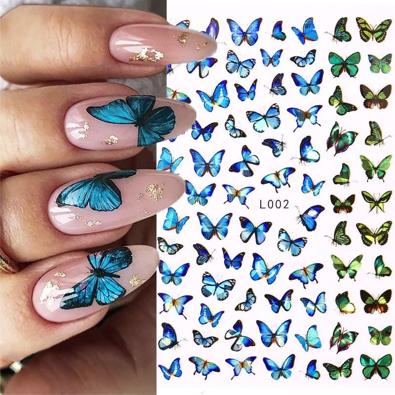 1PC 3D Nail Stickers Colorful Blue Butterfly Self-Adhesive Slider Spring Wraps Nail Art Decorations Decals Manicure Accessories