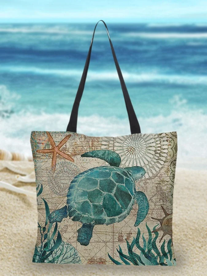 Sea Life Print Tote Bag