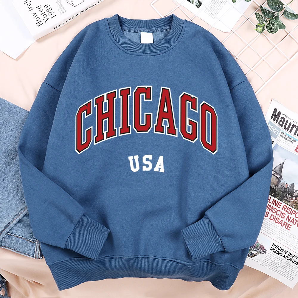 Unisex Chicago Usa Classic City Graphic Printed Casual Pullover Sweatshirt